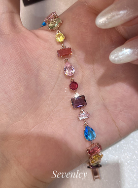 七与 新品【彩虹糖果】绝美多巴胺锆石方糖手链小众高级感手串