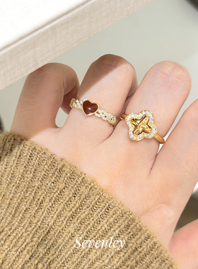 新品【绮丽香风】超闪中古高级感四叶草戒指轻奢手饰