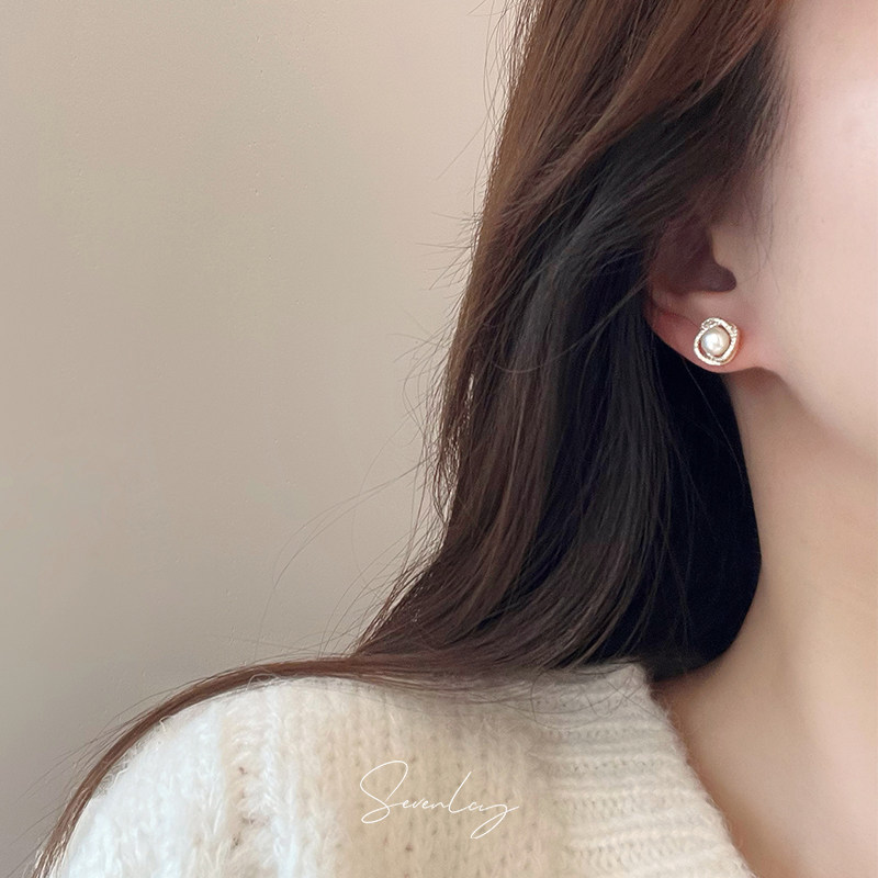 sevenlcy优雅珍珠耳钉耳环银针女