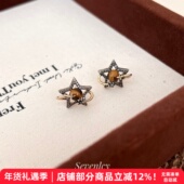 七与 星陨流金 复古耳环金色虎眼石土星小众高级老钱风银针耳钉