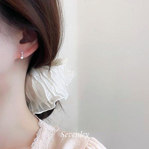 七与 星空 睡觉免摘耳钉925纯银迷你锆石渐变小巧通勤耳圈耳扣