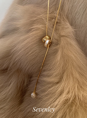 新品 菱格小蛮腰 轻奢小香~高级贝壳珍珠长款项链毛衣链