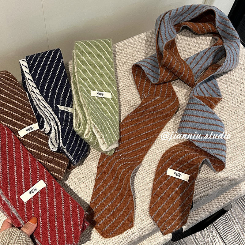 韩版小众双面格纹细窄长条围巾女秋冬新款氛围感百搭装饰领巾围脖