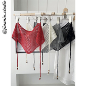 饰百搭腰封屁帘 装 复古镂空系带挂珠三角巾包头巾女2026春季 新款