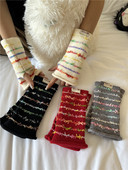 秋冬季 甜美可爱彩色半指手套女撞色条纹针织防寒保暖露指手套 新款