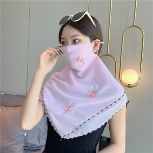 夏季刺绣防晒口罩女韩版面纱百搭多功能时尚护颈丝巾巾防尘面罩