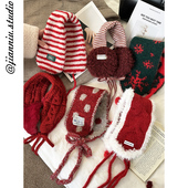 安可拉红韩系撞色波点系带耳罩女冬季 新款 保暖防寒护耳小围脖耳套