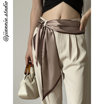 韩系ins纯色长条小丝巾飘带女2025春夏新款时尚百搭装饰领巾发带