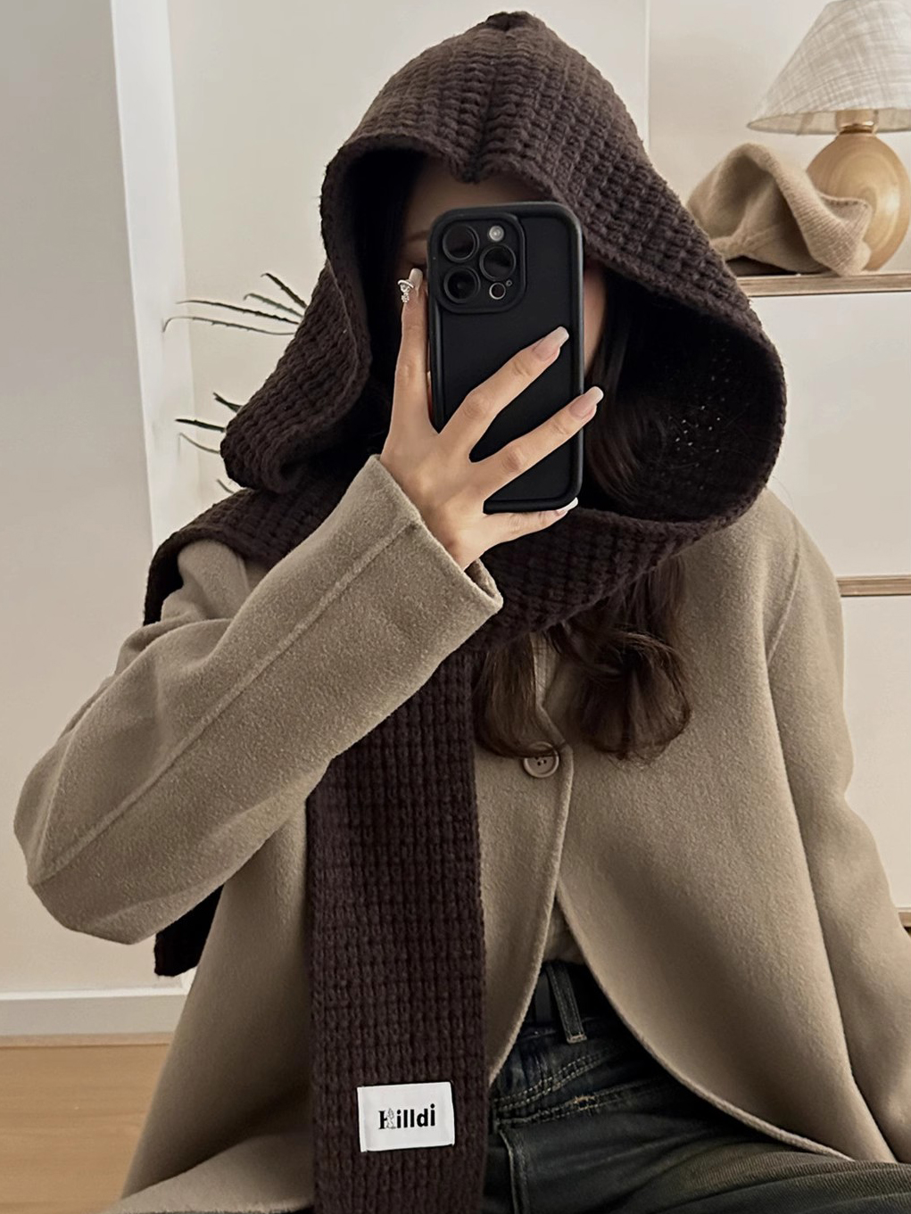 秋冬百搭女纯色披肩帽子保暖护颈