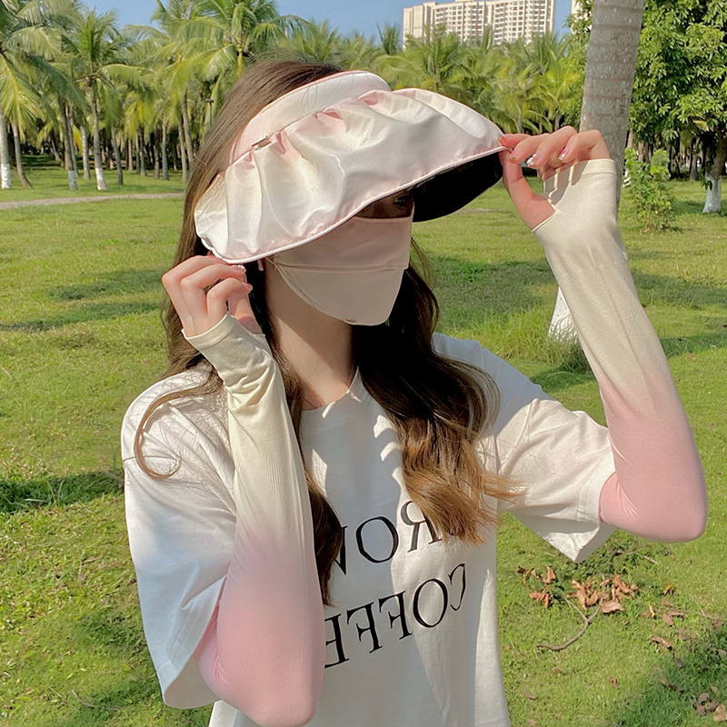渐变色三件套~贝壳防晒帽眼角冰丝袖套遮全脸护夏季薄款防晒口罩