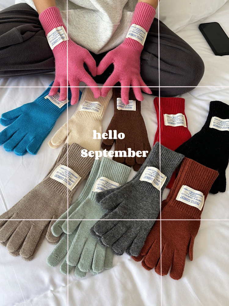 ins风针织长款手套女2025新款秋冬季五指保暖纯色手套可露指触屏