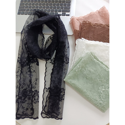 韩版文艺复古女蕾丝刺绣围巾装饰