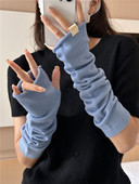 套 袖 日系针织毛线手套女新款 秋冬露指可触屏防寒保暖护臂纯色长款