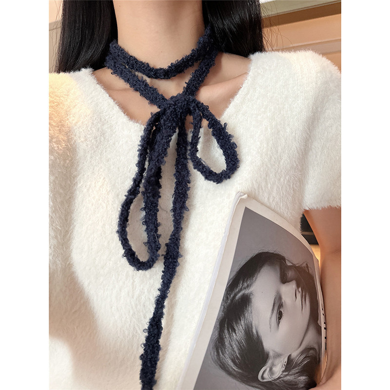小众个性设计毛绒长条细窄小围巾女秋冬氛围感choker颈带针织围脖