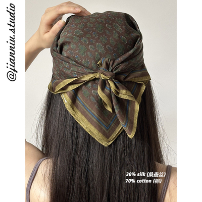 复古油画感桑蚕丝小方巾女春夏新款时尚文艺百搭轻薄装饰领巾头巾