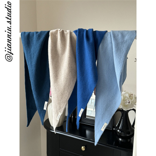 韩版ins简约纯色含羊毛针织三角巾女秋冬新款百搭保暖护颈小披肩