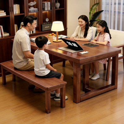 开放式书房长条实木书桌去客厅化