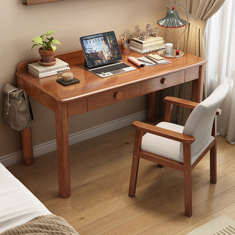 实木书桌带抽屉家用书房电脑桌椅学生学习写字桌办公台卧室工作桌