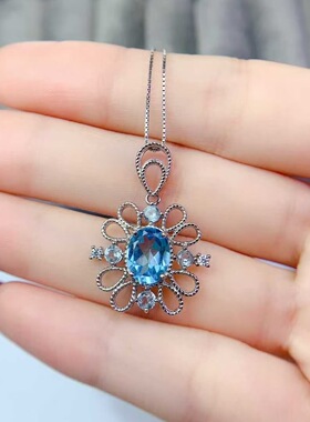 新款天然托帕石吊坠925银镶嵌女时尚轻奢饰品送女友新年礼物