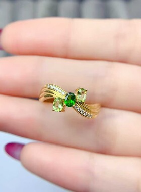 新款天然透辉石戒指925银镶嵌女时尚轻奢饰品送女友新年礼物