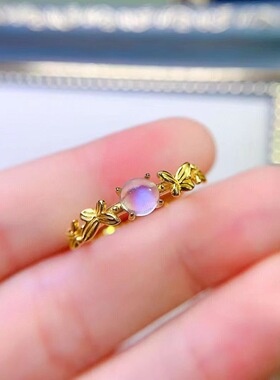 新款天然月光石戒指925银镶嵌女开口时尚轻奢饰品送女友新年礼物