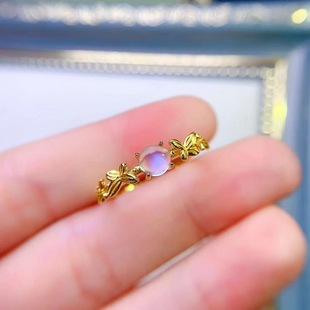 新款天然月光石戒指925银镶嵌女开口时尚轻奢饰品送女友新年礼物