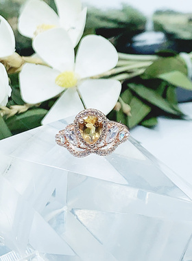 天然黄水晶皇冠戒指女彩宝开口925银镶嵌转运招财轻奢小众饰品