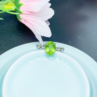 天然橄榄石戒指925银镶嵌女开口轻奢时尚 饰品送女友礼物指环