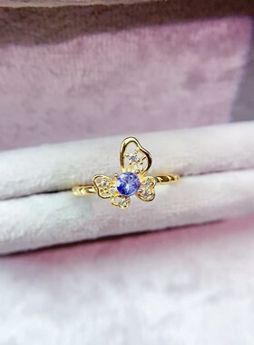 天然坦桑石戒指925银镶嵌开口女日韩简约时尚饰品