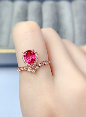 新款天然粉色托帕石戒指925银镶嵌女时尚轻奢饰品送女友新年礼物