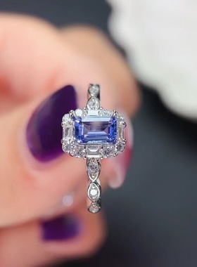 新款坦桑石戒指925银镶嵌女开口时尚轻奢饰品送女友新年礼物