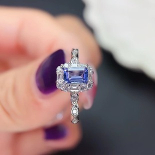 新款 轻奢饰品送女友新年礼物 坦桑石戒指925银镶嵌女开口时尚
