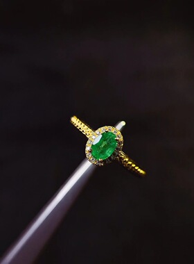 新款天然祖母绿戒指925银镶嵌女时尚轻奢饰品送女友新年礼物