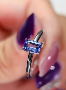 新款天然坦桑石戒指925银镶嵌女开口时尚轻奢饰品送女友新年礼物