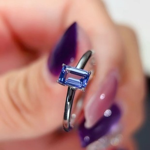 新款 轻奢饰品送女友新年礼物 天然坦桑石戒指925银镶嵌女开口时尚