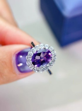 新款天然紫水晶戒指925银镶嵌女开口时尚轻奢饰品送女友新年礼物
