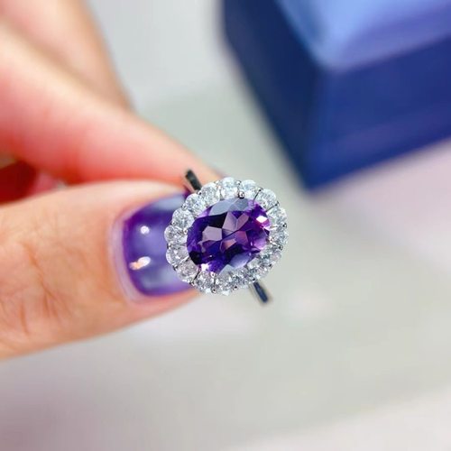 新款天然紫水晶戒指925银镶嵌女开口时尚轻奢饰品送女友新年礼物