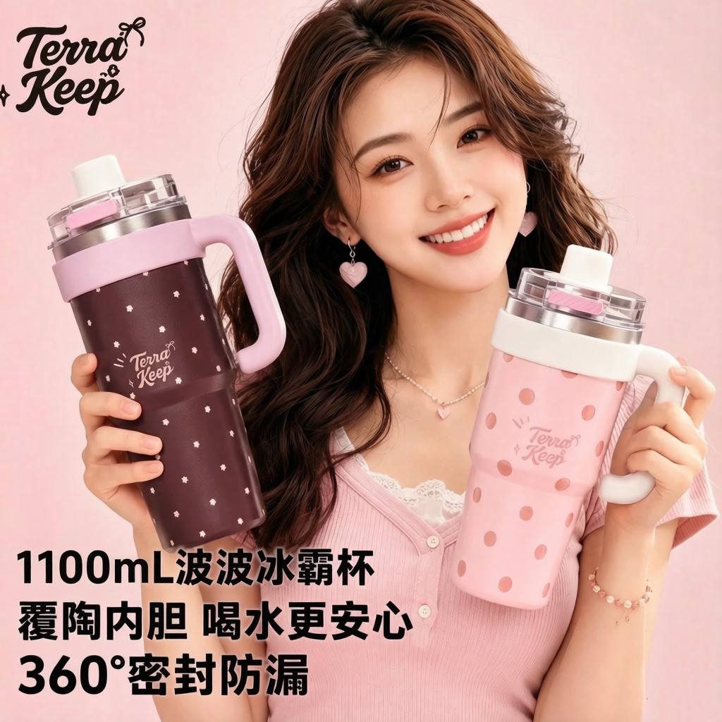大莎陶瓷覆层大容量保温杯带茶漏