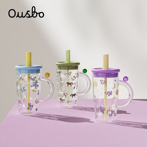 Ousbo高硼硅玻璃花花吸管杯650ml