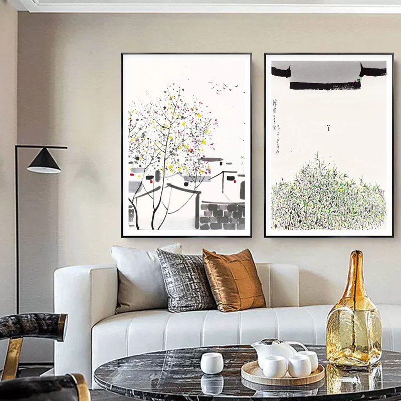 小清新客厅装饰画名画酒店书房植物新中式挂画餐厅走廊楼梯墙壁画图片