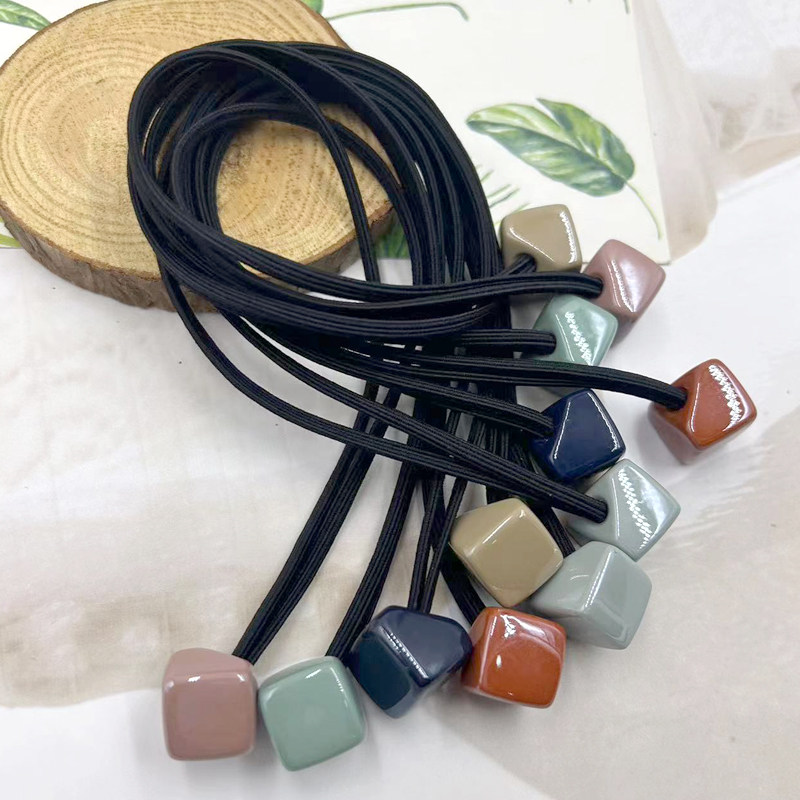 韩版新品包邮简约时尚3mm扁双股奶油方珠扎马尾橡皮筋长头绳发绳