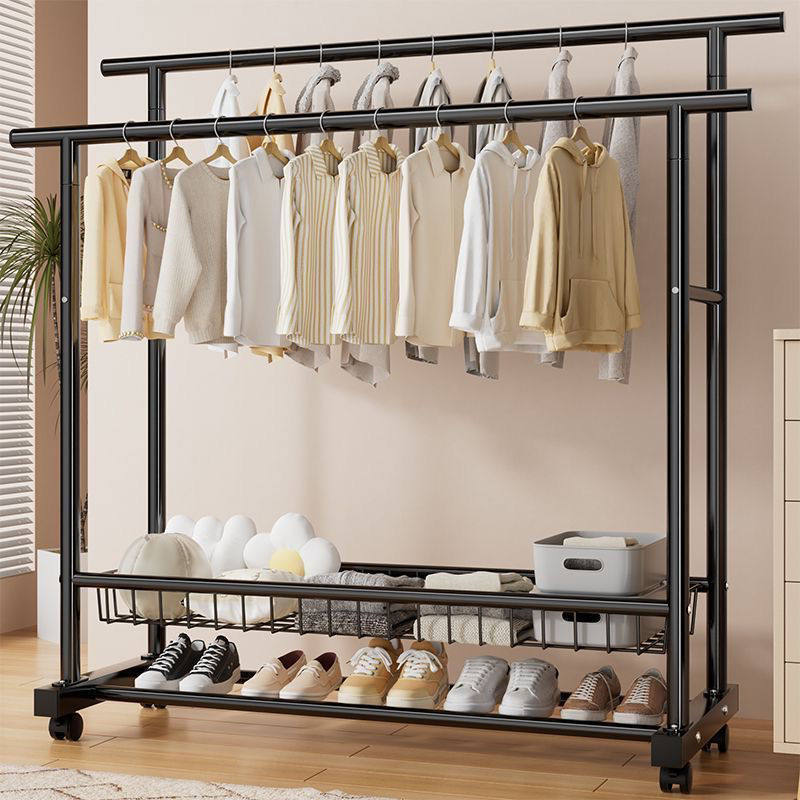 特价双杆宿舍移动衣帽架特厚简约衣架落地立式家用卧室阳台挂衣架