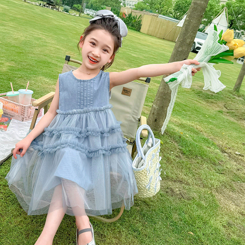 女童连衣裙夏季2025新款儿童洋气夏装薄款无袖女宝宝牛仔背心裙子