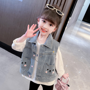 外套 外穿儿童背心宝宝时髦春装 春秋女童牛仔马甲2025新款 洋气春季