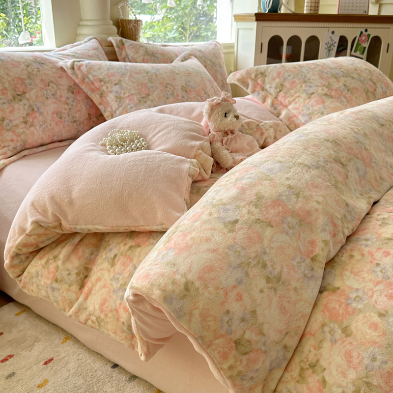 ins风四件套牛奶绒2025新款