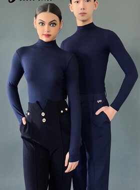 YRSS摩登舞服上衣高领软棉打底衫练习练功服长袖男女款粘粘U型裤