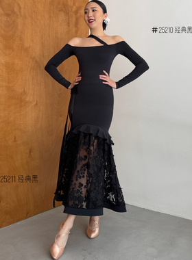 dillin舞服迪林摩登练习练功训练服一字肩长袖上衣胸垫豹纹紫色黑