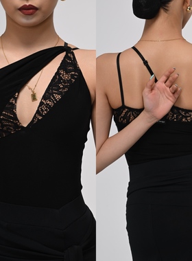 Clouds.X拉丁舞服蕾丝吊带黑色上衣三角飘带半身裙练习练功训练