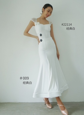 dillin舞服迪林摩登练习练功训练服花朵网纱上衣连体胸垫长裙套装