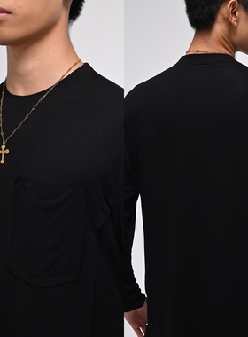 Clouds.X拉丁舞服圆领极简休闲上衣黑色训练练功练习服长袖男士